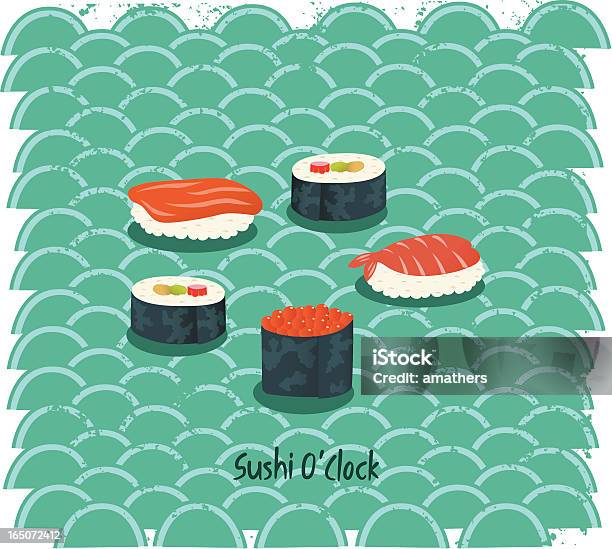 Sushi Horas - Arte vetorial de stock e mais imagens de Rolo - Rolo, Casca de fruta, Salmão - Peixe