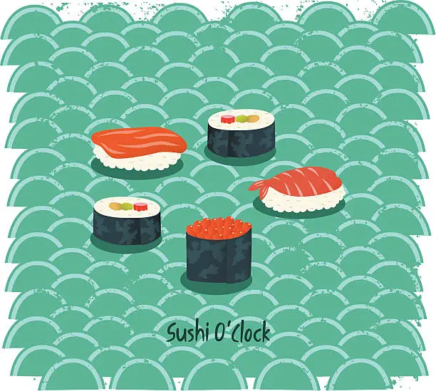 Vector illustration of Sushi O'Clock