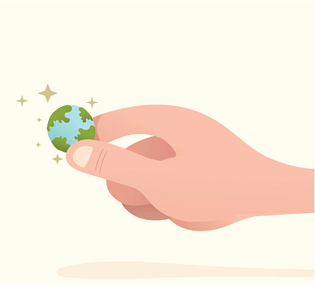 small world - human hand hands clasped assistance globe stock illustrations