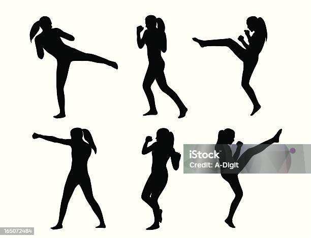 Kickboxing She Vector Silhouette Stock Illustration - Download Image Now - Kickboxing, Women, Exercising