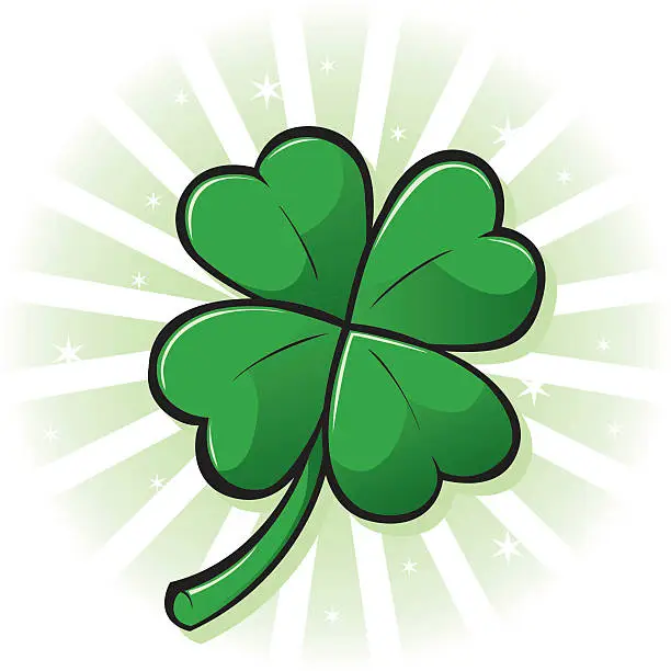 Vector illustration of Glowing four leaf clover graphic