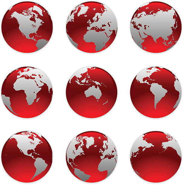 illustrazioni stock, clip art, cartoni animati e icone di tendenza di rosso chrome globe - red earth