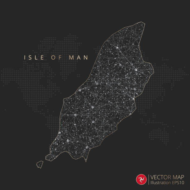 istock Isle of Man map abstract geometric mesh polygonal light concept with glowing contour lines countries and dots 1650725423