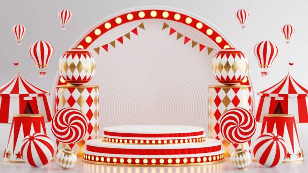 istock 3D rendering for amusement park, circus, carnival fair theme podium with many rides and shops circus tent 3d illustration 1650725972