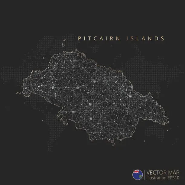 Vector illustration of Pitcairn Islands map abstract geometric mesh polygonal light concept with glowing contour lines countries and dots