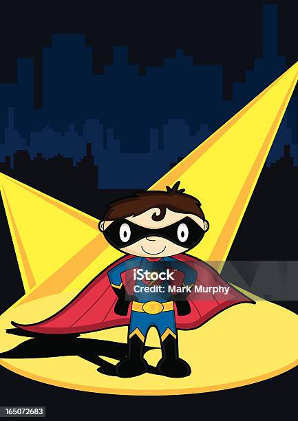Ładny Superboy Hero Znak W Mieście Scena - Stockowe grafiki wektorowe i więcej obrazów Superbohater - Superbohater, Biurowiec, Bohater