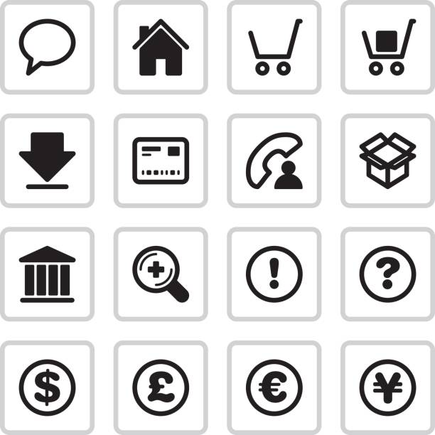 ilustraciones, imágenes clip art, dibujos animados e iconos de stock de iconos de compras en línea & finanzas/negro - information sign shopping cart web address sign