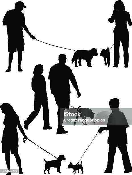 Ходьба Собак — стоковая векторная графика и другие изображения на тему Услуги по выгулу собак - Услуги по выгулу собак, Силуэт, Векторная графика