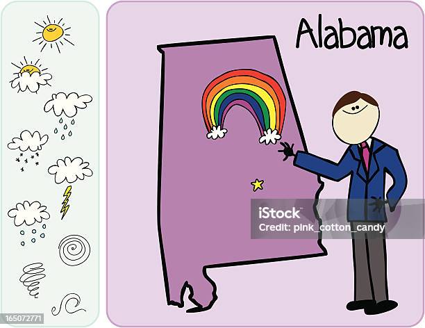 Alabama Pogoda Człowiek - Stockowe grafiki wektorowe i więcej obrazów Mapa pogody - Mapa pogody, Meteorolog, Szkic - Rysunek