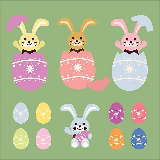 Vector illustration of easter eggs and bunnies