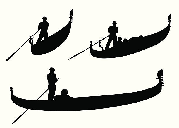 gondola vector silhouette - gondol yolcu teknesi stock illustrations