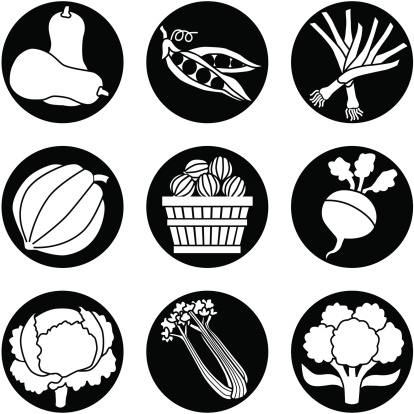 Vector icons of various vegetables.