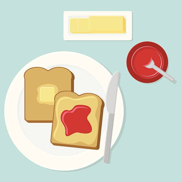 토스트, 버터, 잼 - brown bread illustrations stock illustrations