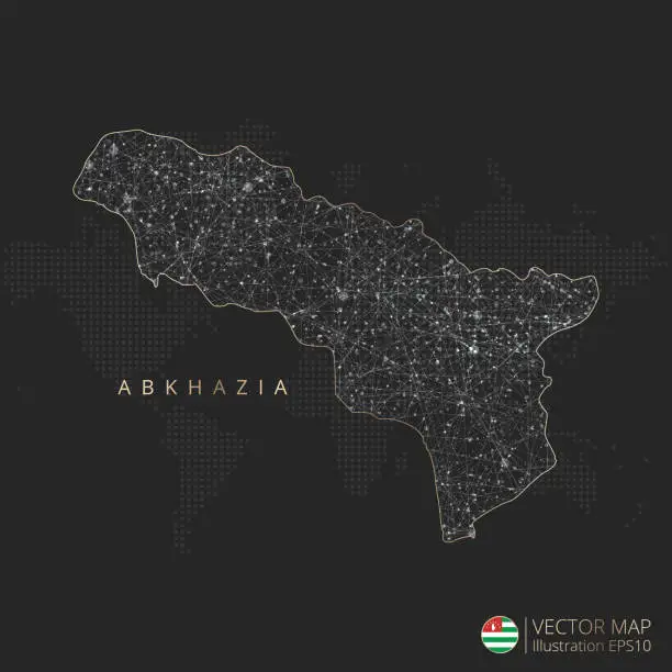 Vector illustration of Abkhazia map abstract geometric mesh polygonal light concept with glowing contour lines countries and dots