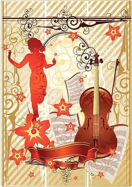 Vector illustration of retro beauty - cello