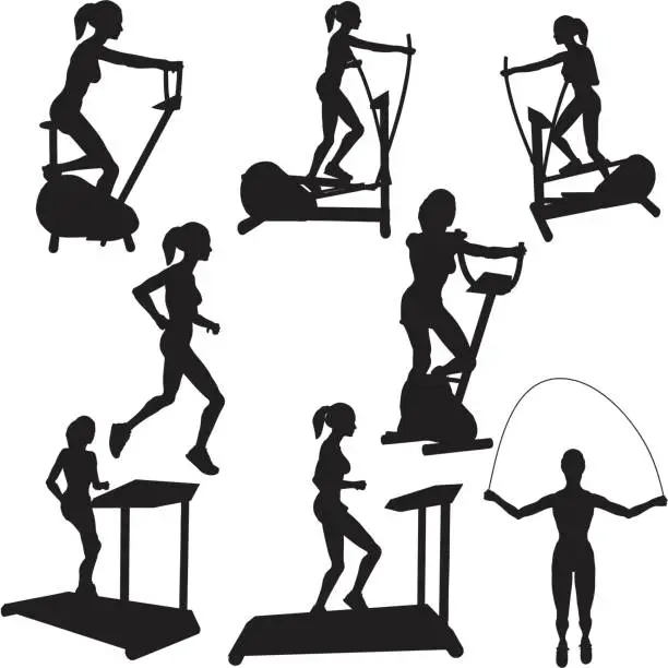 Vector illustration of Cardio Workout Silhouette Collection