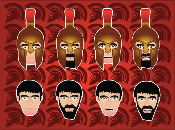 Vector illustration of Heads of Spartan soldiers