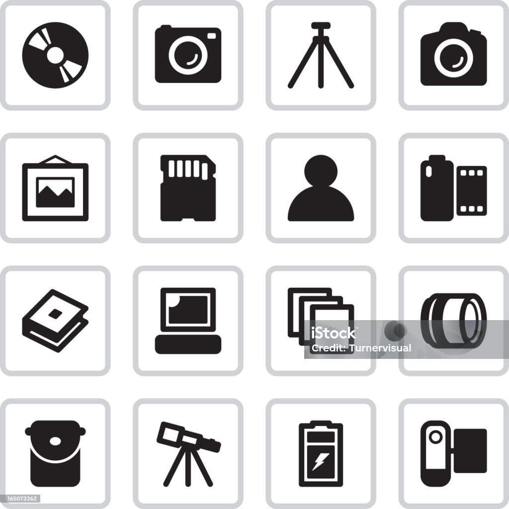 Camera Shop & Kiosk Icons | Black 16 icons for camera shops and photo kiosks. Assistance stock vector