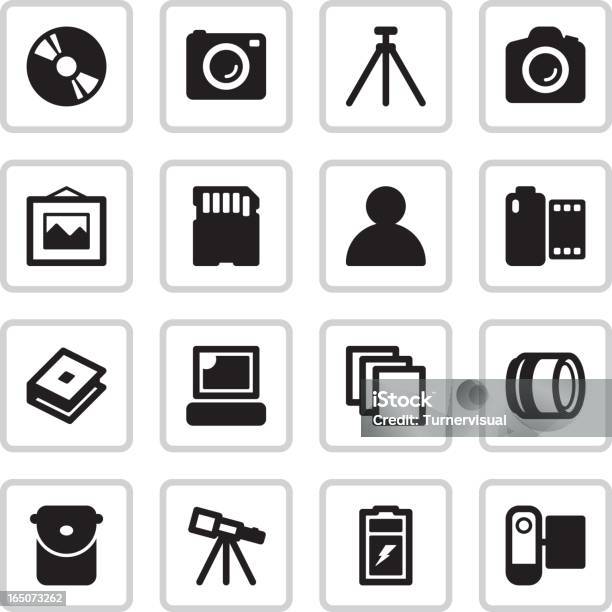 Camera Shop Kiosk Icons Black Stock Illustration - Download Image Now - Assistance, Astronomy Telescope, Bag