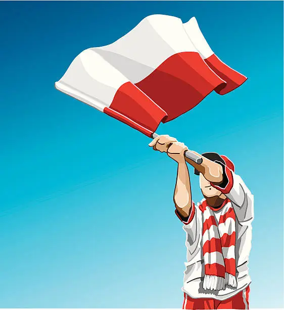 Vector illustration of Poland Waving Flag Soccer Fan