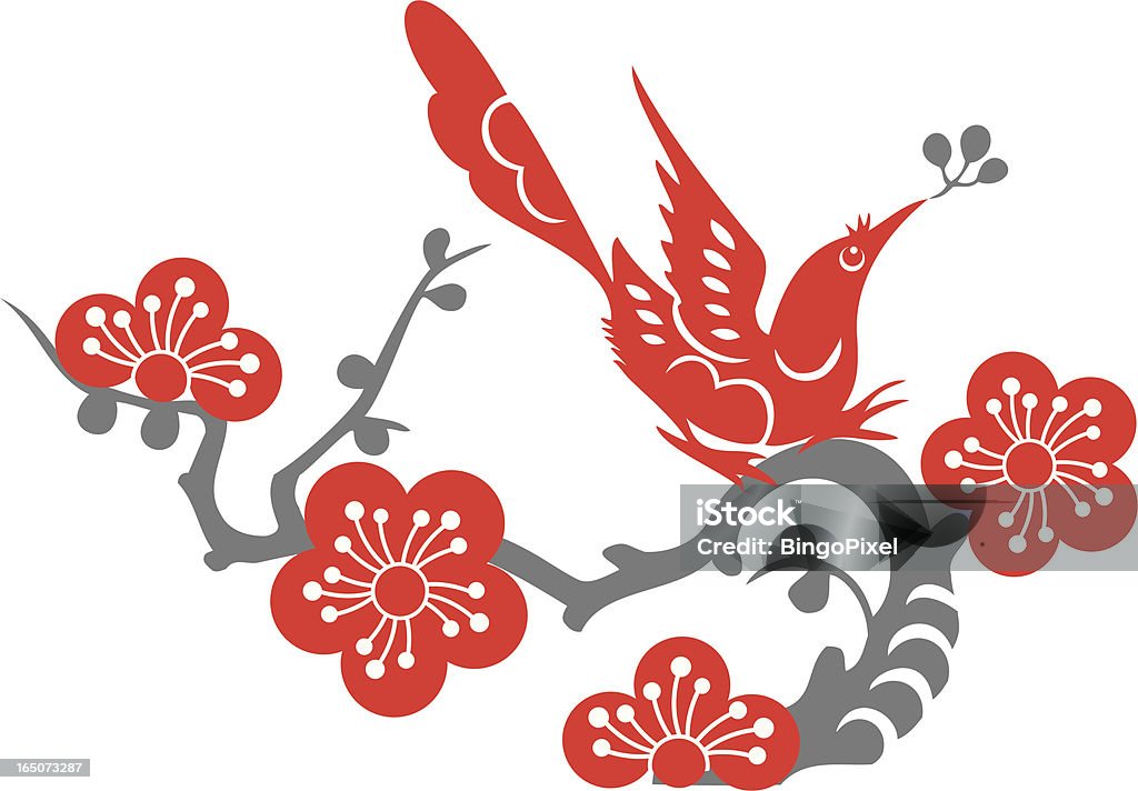 Pájaro & flor de la ciruela - arte vectorial de Flor libre de derechos