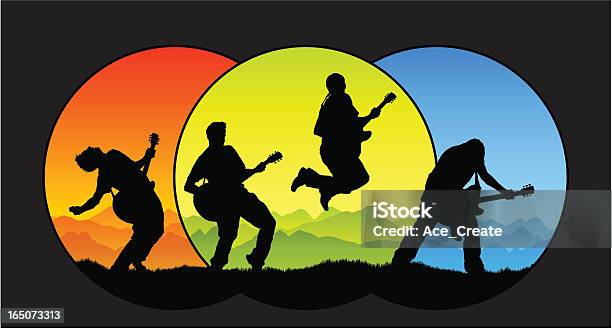 Three Colors Guitar Performance Stock Illustration - Download Image Now - Rock Group, Green Color, Performance Group