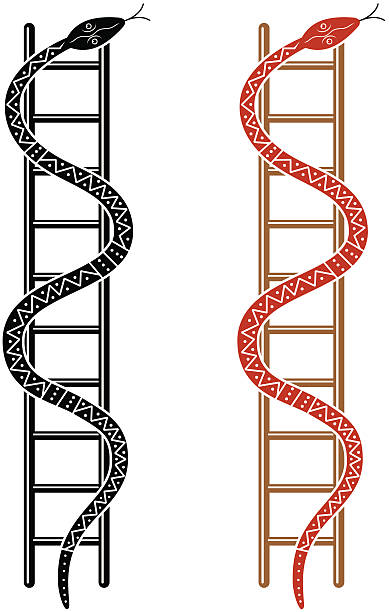 Snakes and ladders "Snakes and ladders, coloured and silhouette style." sliding down stock illustrations