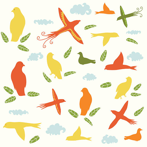 Birds, Clouds and Leaves Comes with large Jpeg. echo parakeet stock illustrations