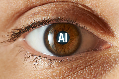 Macro photo of eyeball artificial intelligence initials