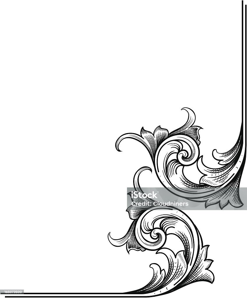 Corner Scrollwork A true hand engraving scrollwork designed for page corners. Can also be used elsewhere. Highly detailed with fine shading and can be easily modified with the enclosed EPS and Illustrator CS2 files. This is a vector illustration and can be scaled to any size. Border - Frame stock vector
