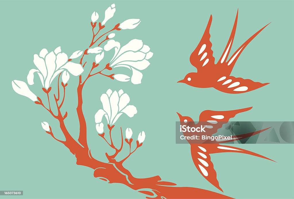 Swallows & Magnolia Vector Illustration of swallows & magnolia. Flower stock vector