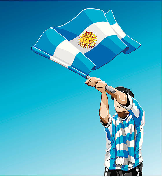stockillustraties, clipart, cartoons en iconen met argentina waving flag soccer fan - argentina fans world cup