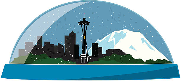 シアトル snowdome - seattle skyline mt rainier space needle点のイラスト素材／クリップアート素材／マンガ素材／アイコン素材