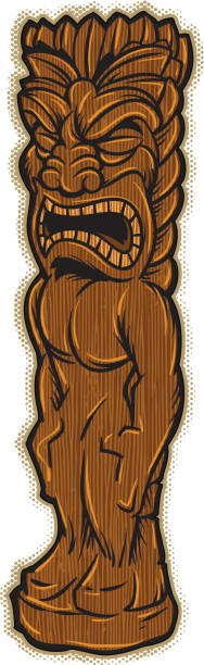 tiki dude2 - tiki hawaiian culture wood grain hawaiian ethnicity stock illustrations