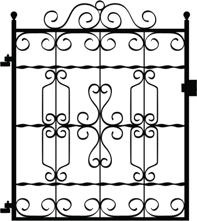Ornate wrought-iron gate. 
