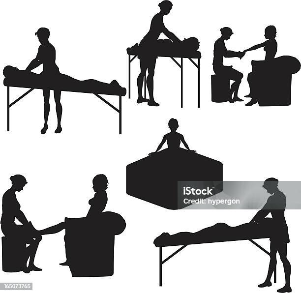 Spa Silhueta Coleção - Arte vetorial de stock e mais imagens de Massajar - Massajar, Figura para recortar, Mesa de Massagem