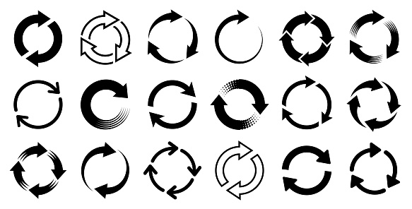 Set of rotating arrows. Arrows following a circle. Circular design elements. Circle infographic.