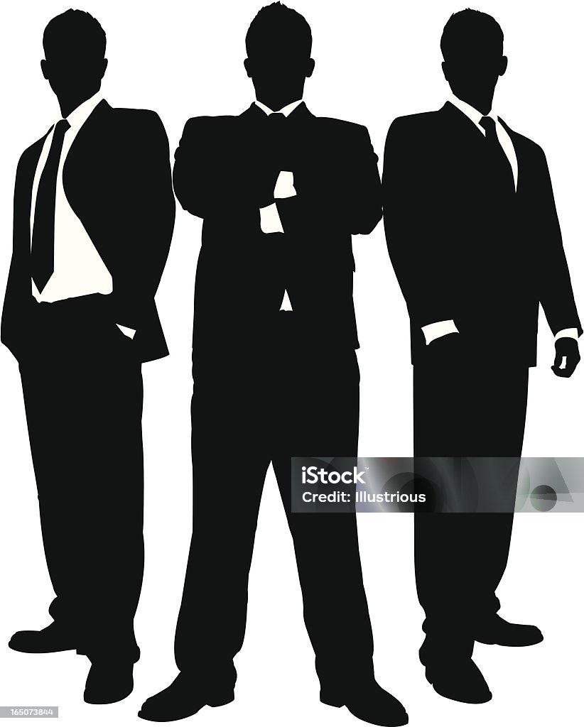 Businessmen in Black Series This set could be used as a body guard scene, business team scene, etc. This silhouette set contains 3 unique silhouettes that can be used individually or all together. This download contains an editable EPS file, as well as a large JPG file. Men stock vector