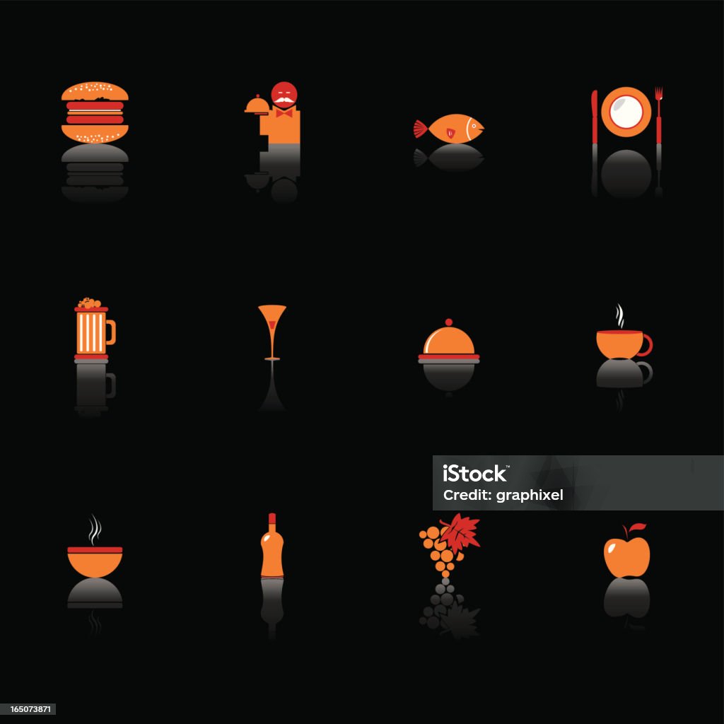 Черный питание & Ресторан Icon Set - Векторная графика Алкоголь - напиток роялти-фри