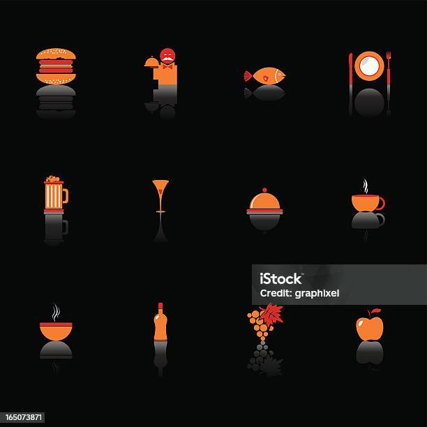 Черный Питание Ресторан Icon Set — стоковая векторная графика и другие изображения на тему Алкоголь - напиток - Алкоголь - напиток, Без людей, Бутылка