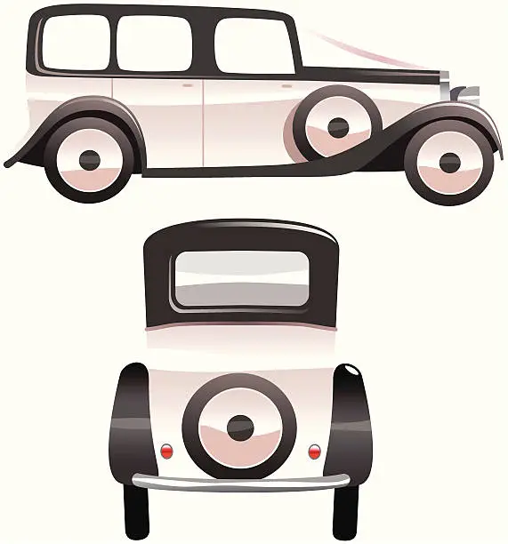 Vector illustration of Antique automobile side and rear views