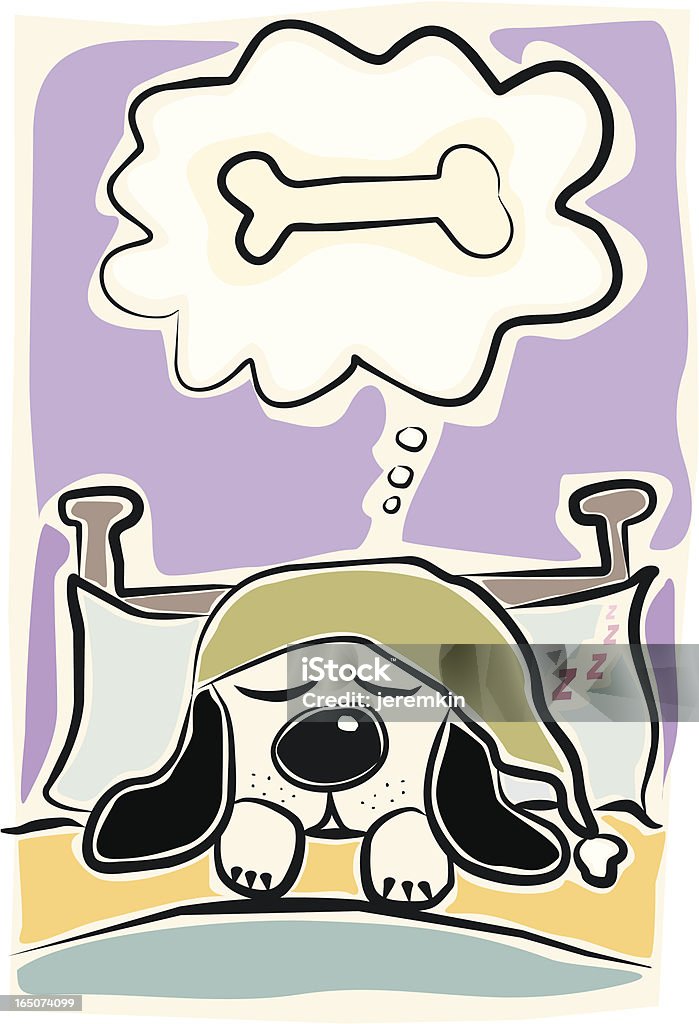 Dog dreaming of a bone A hound has a lovely dream about the perfect bone. Animal stock vector