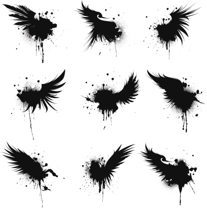 vector illustration of nine different splatters with half a wing.  Download includes EPS 8 and CS2 files.