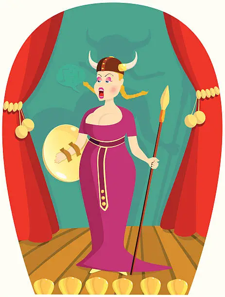 Vector illustration of Lady opera singer performing on stage