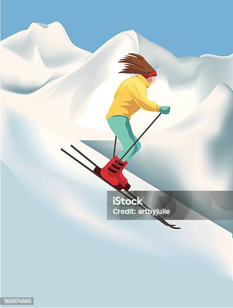 Descida Skiier - Arte vetorial de stock e mais imagens de Pico da montanha - Pico da montanha, Pista de Esqui, Adulto