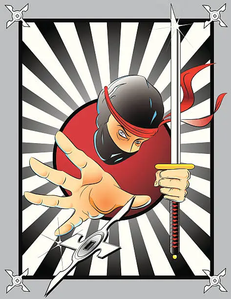 Vector illustration of Ninja with Sword and Shuriken