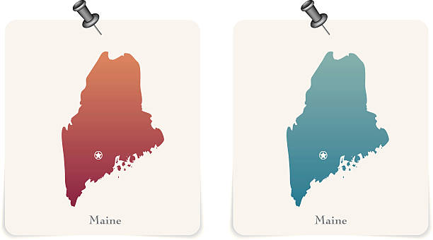 Maine state red and blue cards vector art illustration