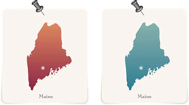 Vector illustration of Maine state red and blue cards