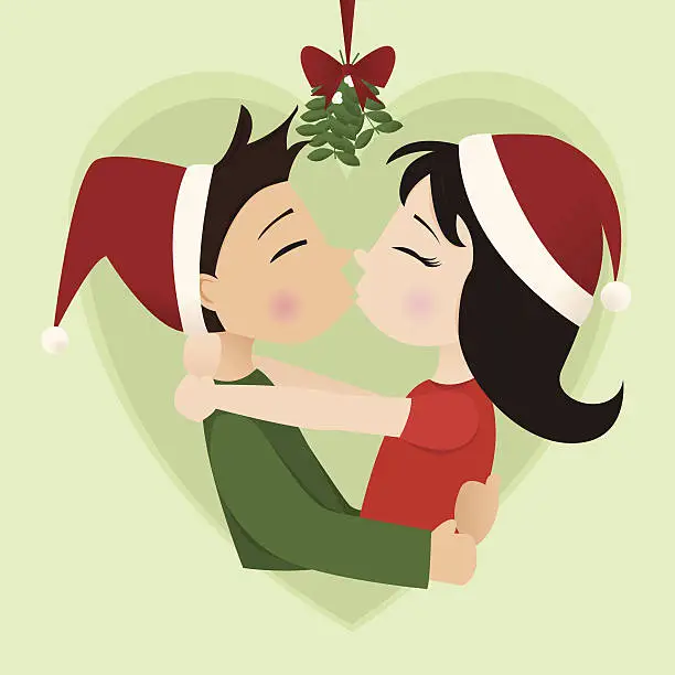 Vector illustration of Christmas Kiss