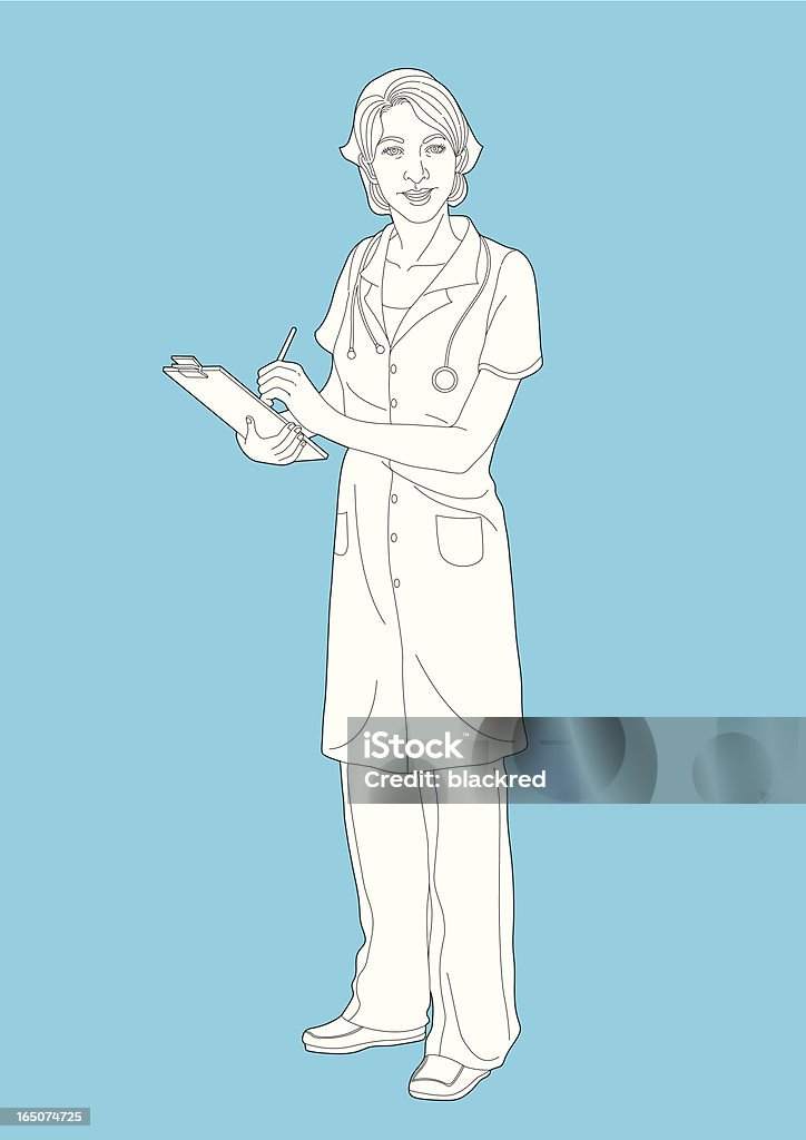 Nurse Line drawing of a nurse holding pen and clip board. Nurse stock vector